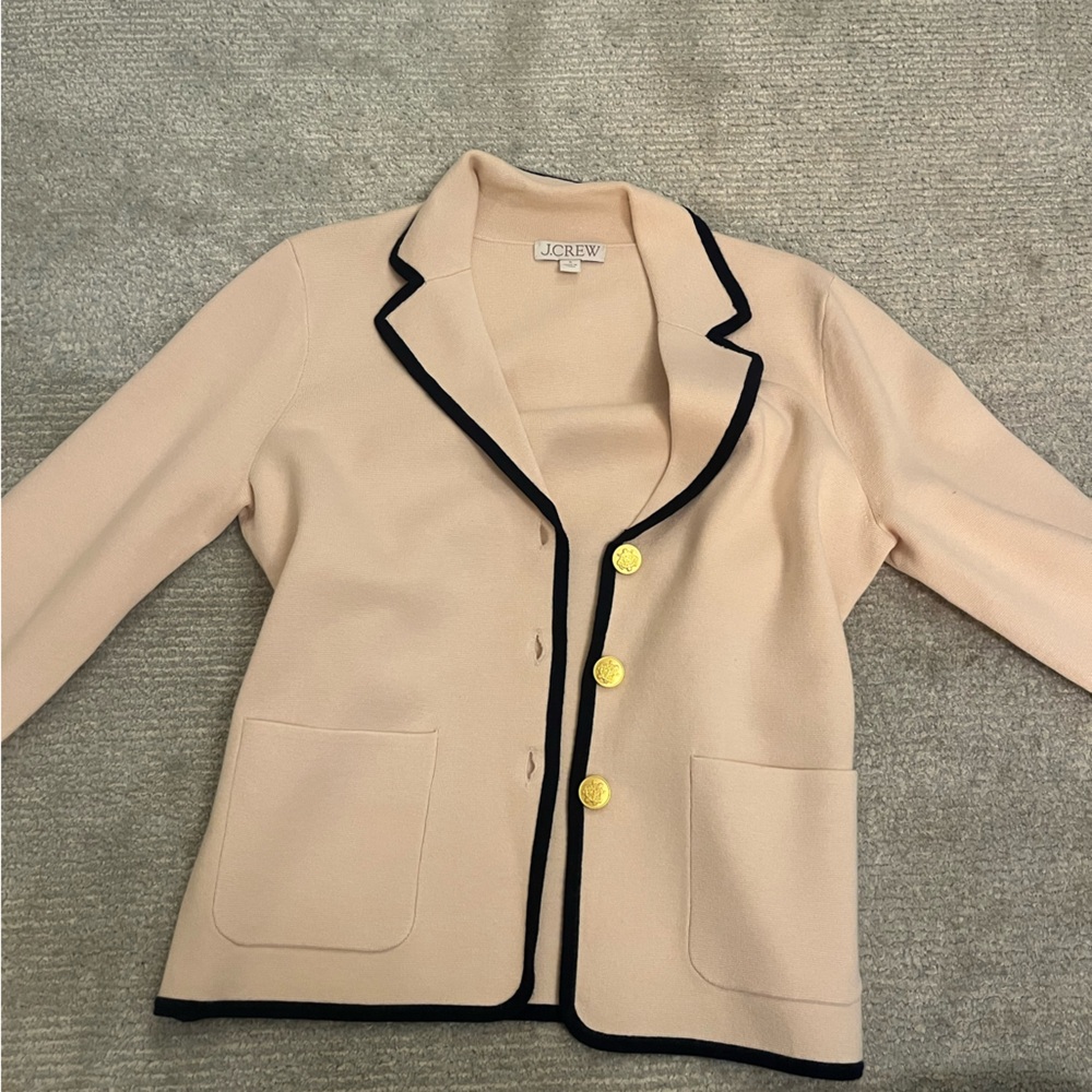 J. Crew Women's Cream Blazer with Black Trim